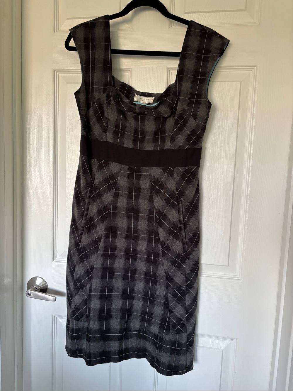 Moulinette Soeurs Black and Gray Plaid A-line Dress